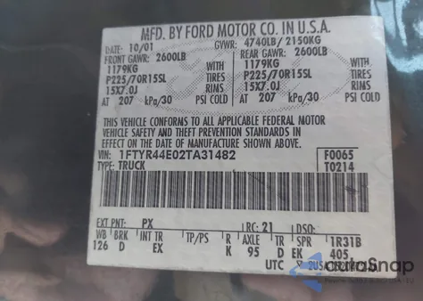 2002 Ford Ranger Xlt from USA, damaged, VIN 1FTYR44E02TA31482